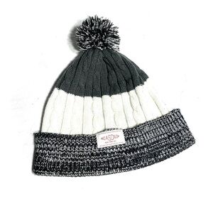 Reason Co NYC Knit Monochrome Stripes Pom Pom Beanie - Unisex One Size